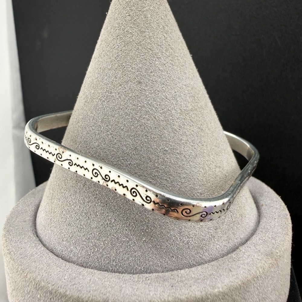 Vintage Brighton Bangle Bracelet Silver Square Scroll Etched 7.25 READ‎